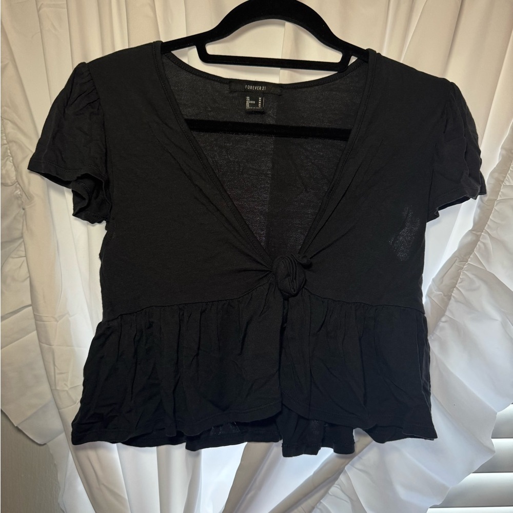 Forever 21 Black Tie-Front Blouse